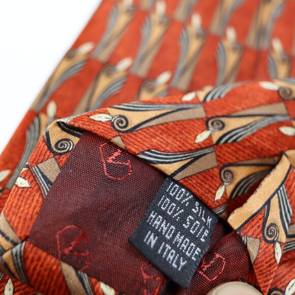 Valentino Cravatte Necktie Made in Italy 100% Silk Orange Geometric - Picture 5 of 5
